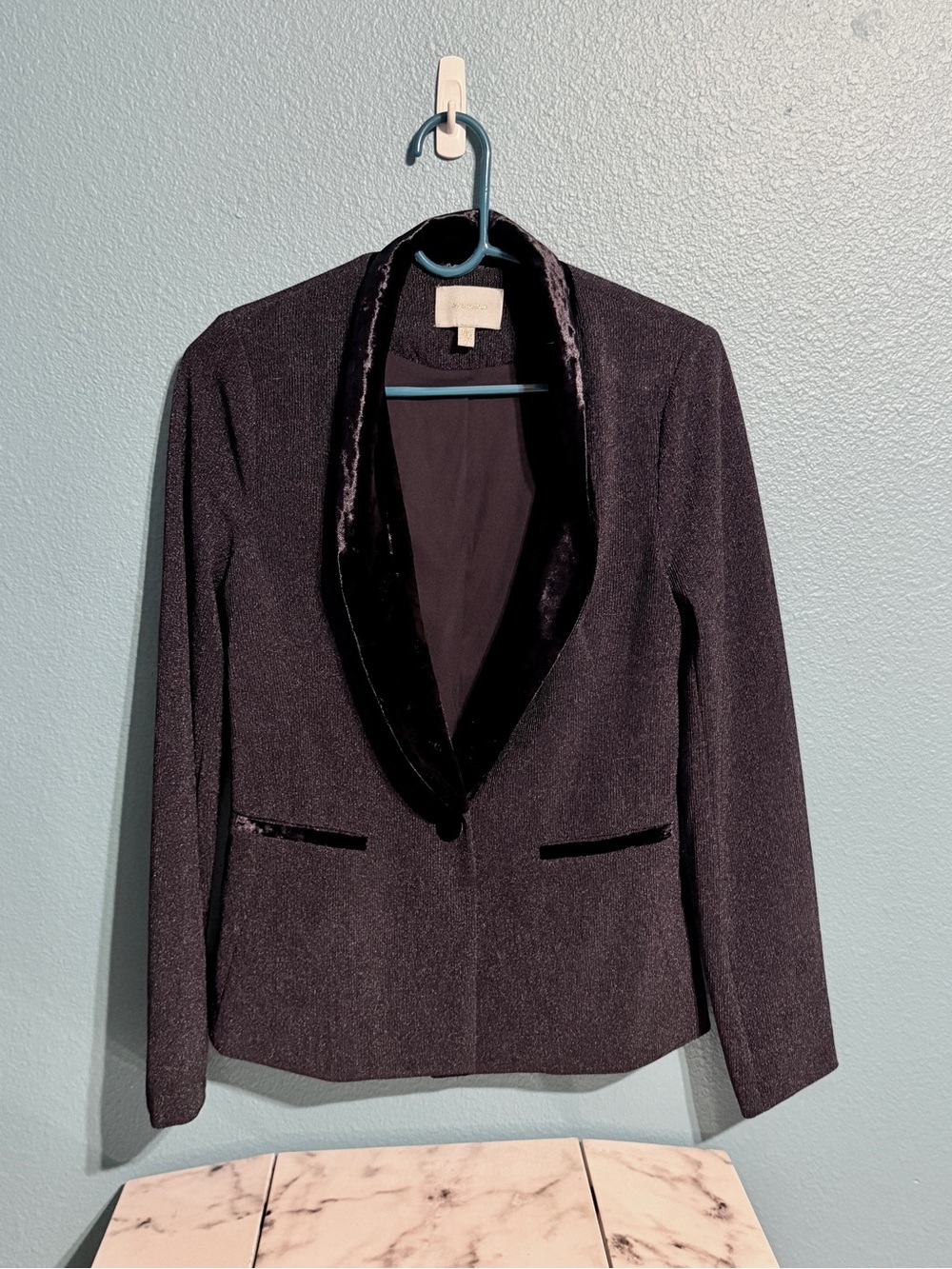 Skies Are Blue Navy Velvet-Trim Blazer